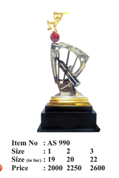 Dynamic metal cricket trophy featuring a batsman hitting a ball; perfect for sports day awards.