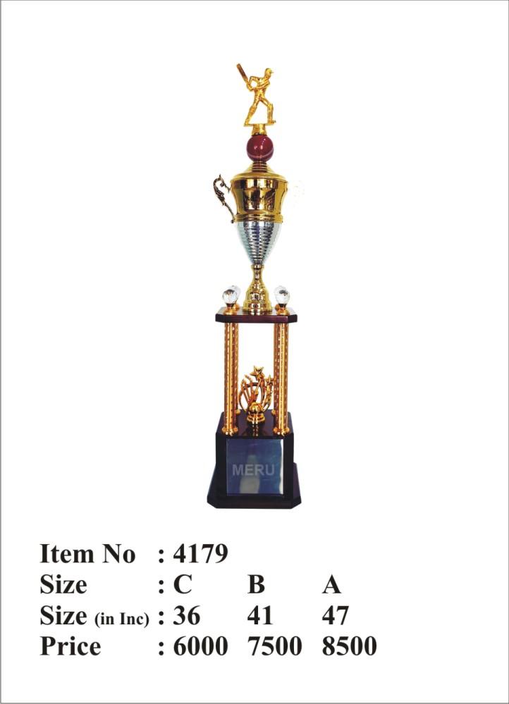 Metal cricket trophy with batsman figure