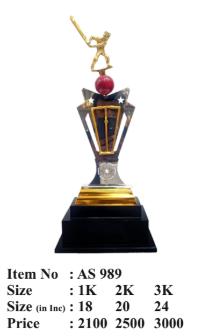 Detailed metal cricket trophy featuring a batsman; ideal for sports awards.