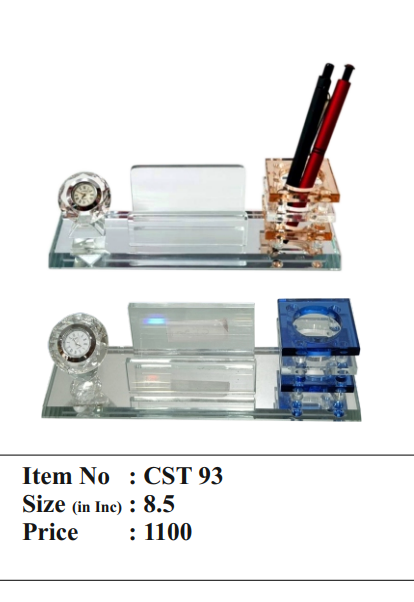 Crystal Corporate Trophy Desk Organizer with Clock crystal desk organizer trophy with clock and pen stand cst 93