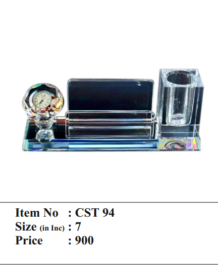 Crystal Trophy Desk Organizer with Clock Pen Stand crystal desk organizer trophy with clock and pen stand cst 94