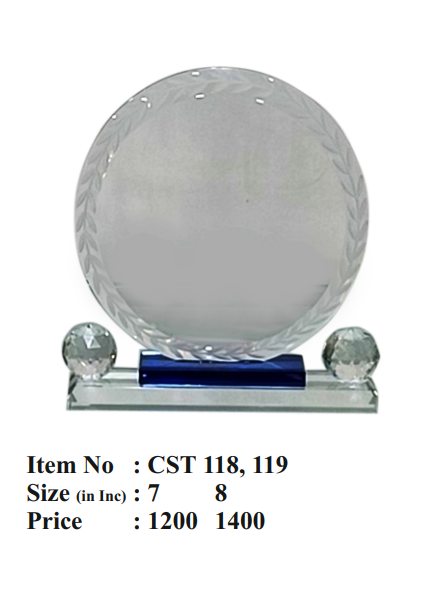 Elegant Crystal Trophy Award with Blue Accent and Leaf Design crystal trophy with blue accent and etched leaf design cst 118