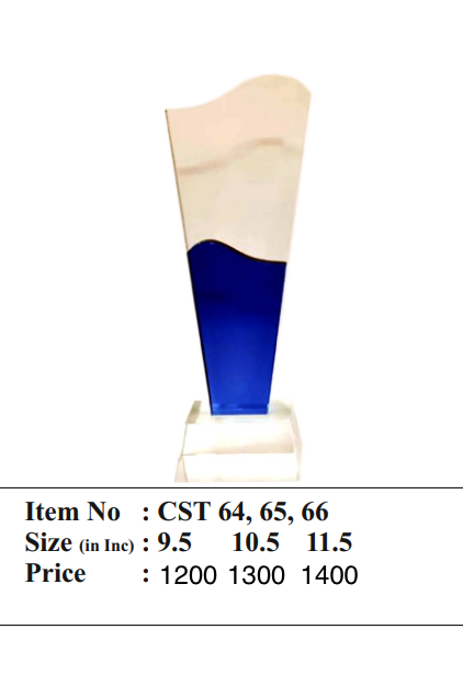 Blue wave crystal corporate trophy