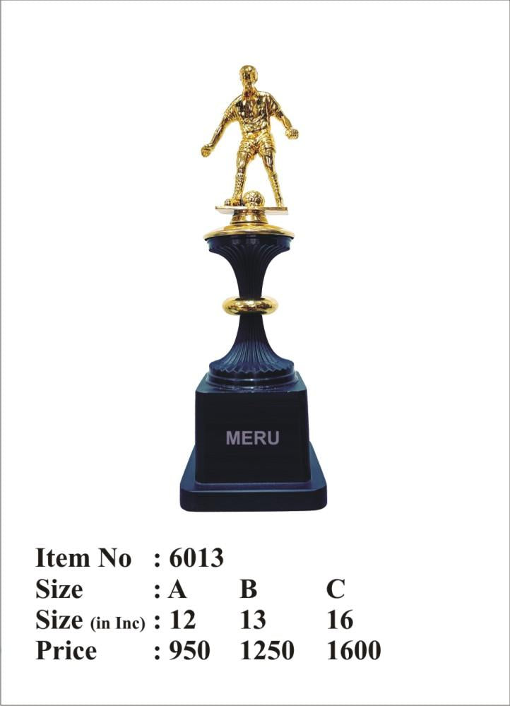 Gold football metal trophy on a black base; ideal for custom trophy engraving