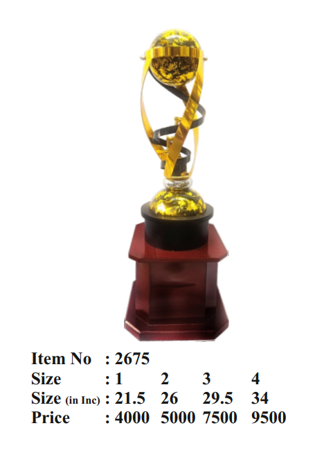Corporate Trophies and Crystal Awards gold and black globe metal trophy 2675