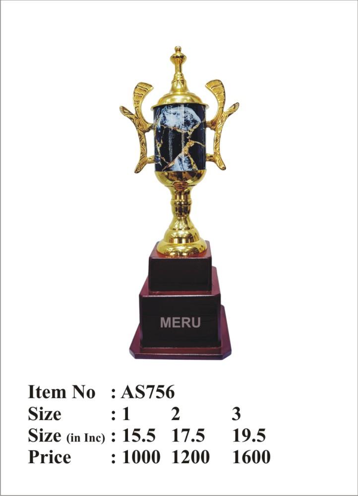 Gold and black marble corporate trophy on a wooden base