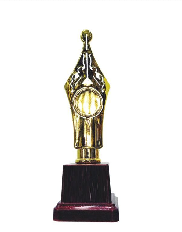 Gold Fiber Trophy with Pen Nib Design