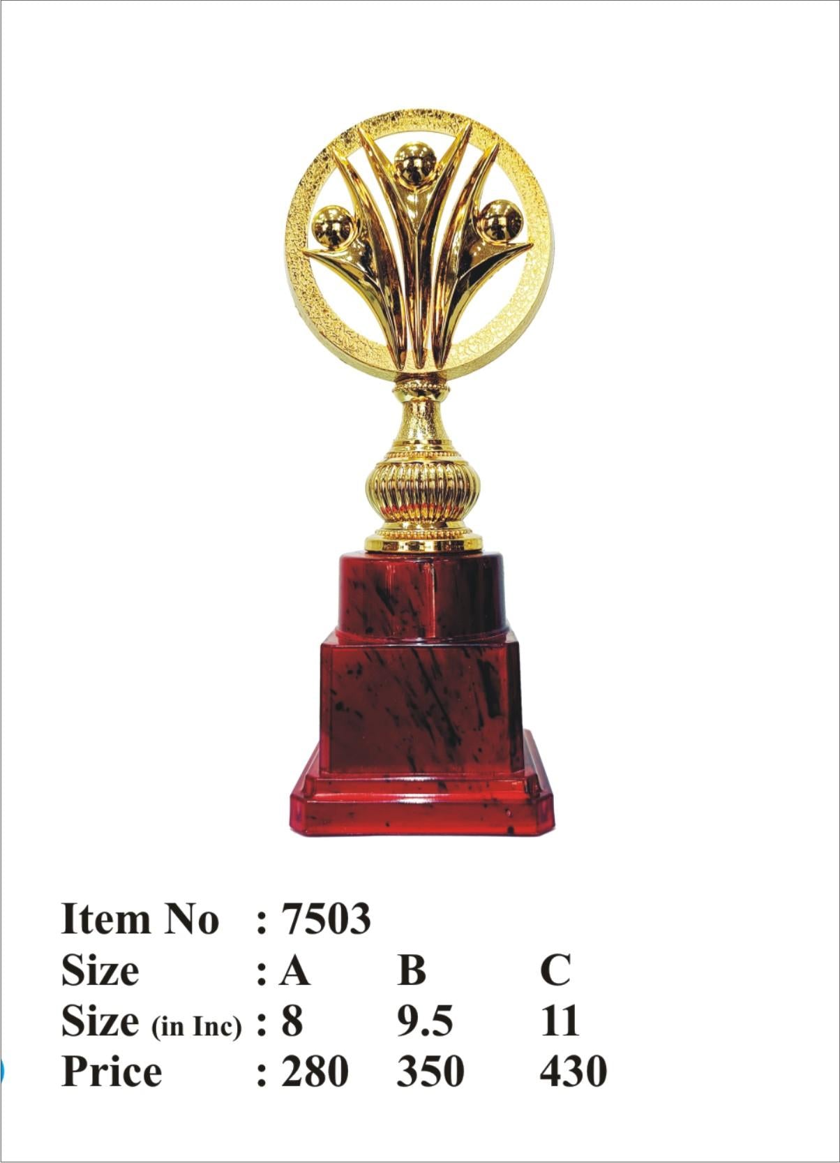 Gold and maroon fibre appreciation award trophy.