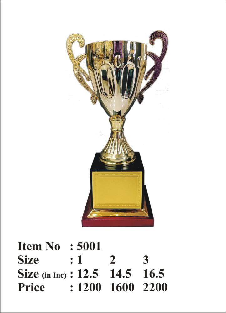 Gold metal trophy on a wooden base; perfect for awards and recognition.