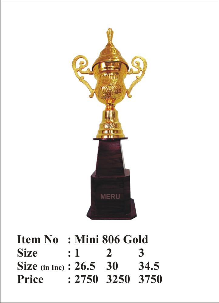 Gold metal trophy with intricate detailing on a wooden base. Perfect for awards and recognition.