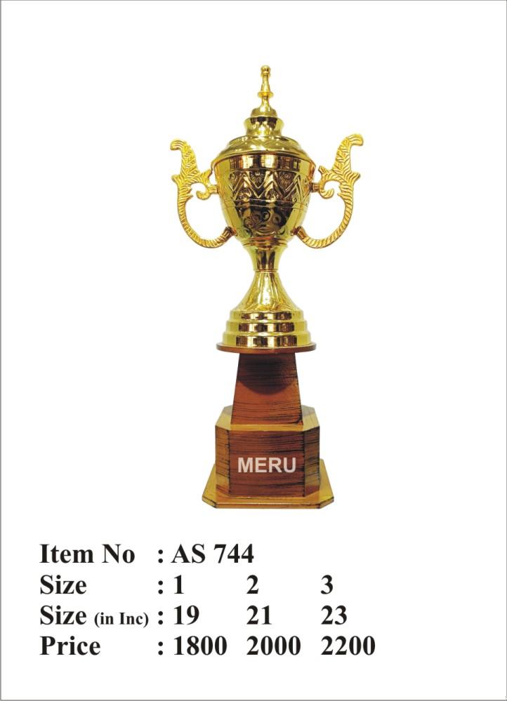 Gold metal trophy on a wooden base; perfect for awards and recognition. AS744
