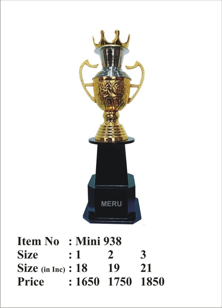 Elegant corporate trophy with gold cup and silver crown