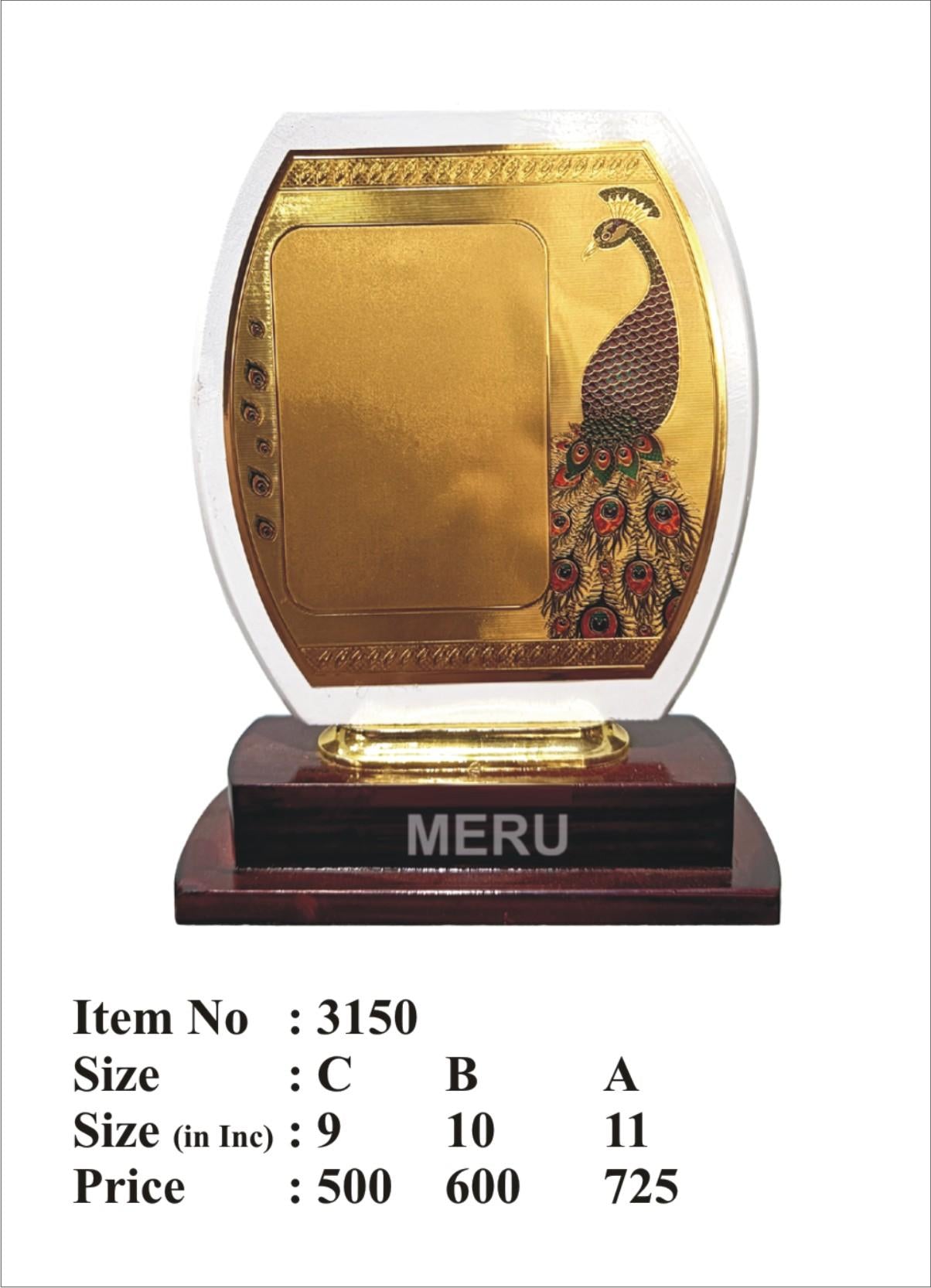 Wooden Memento featuring Acrylic Peacock and Gold Plate