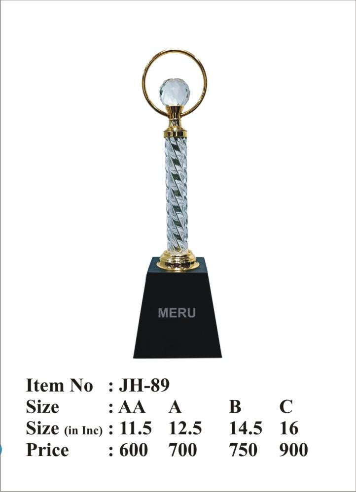 Elegant Crystal Glass Trophy with Gold Ring