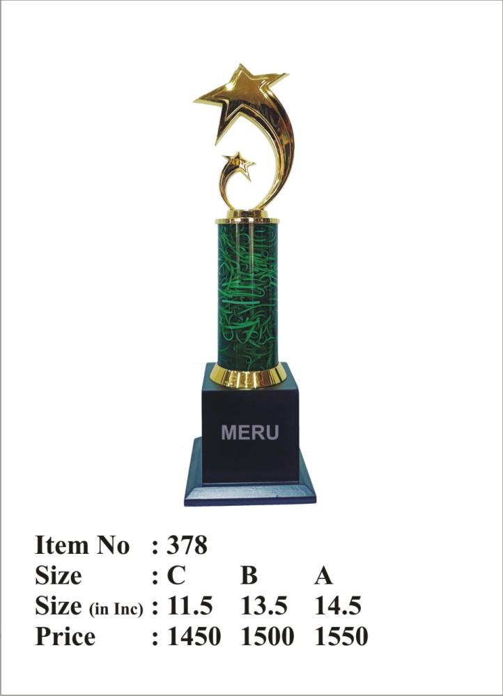 Green and gold star acrylic trophy.