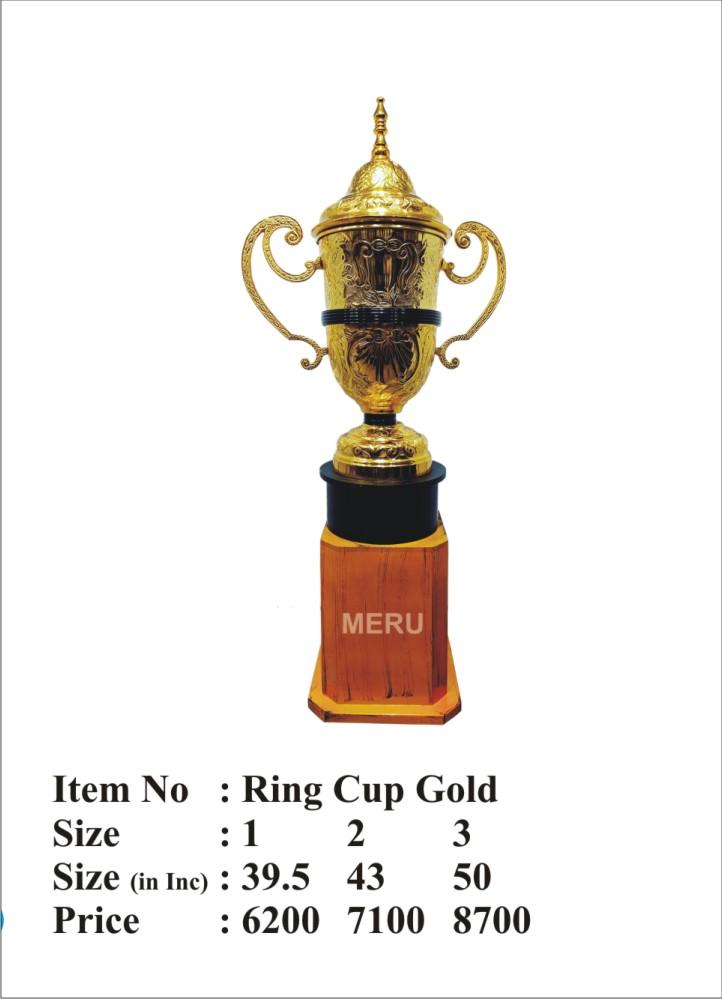 Gold metal trophy with intricate design and wooden base. Ideal for sports awards; corporate recognition; or academic awards.