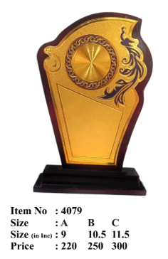 Elegant wooden memento with gold plate and peacock design.