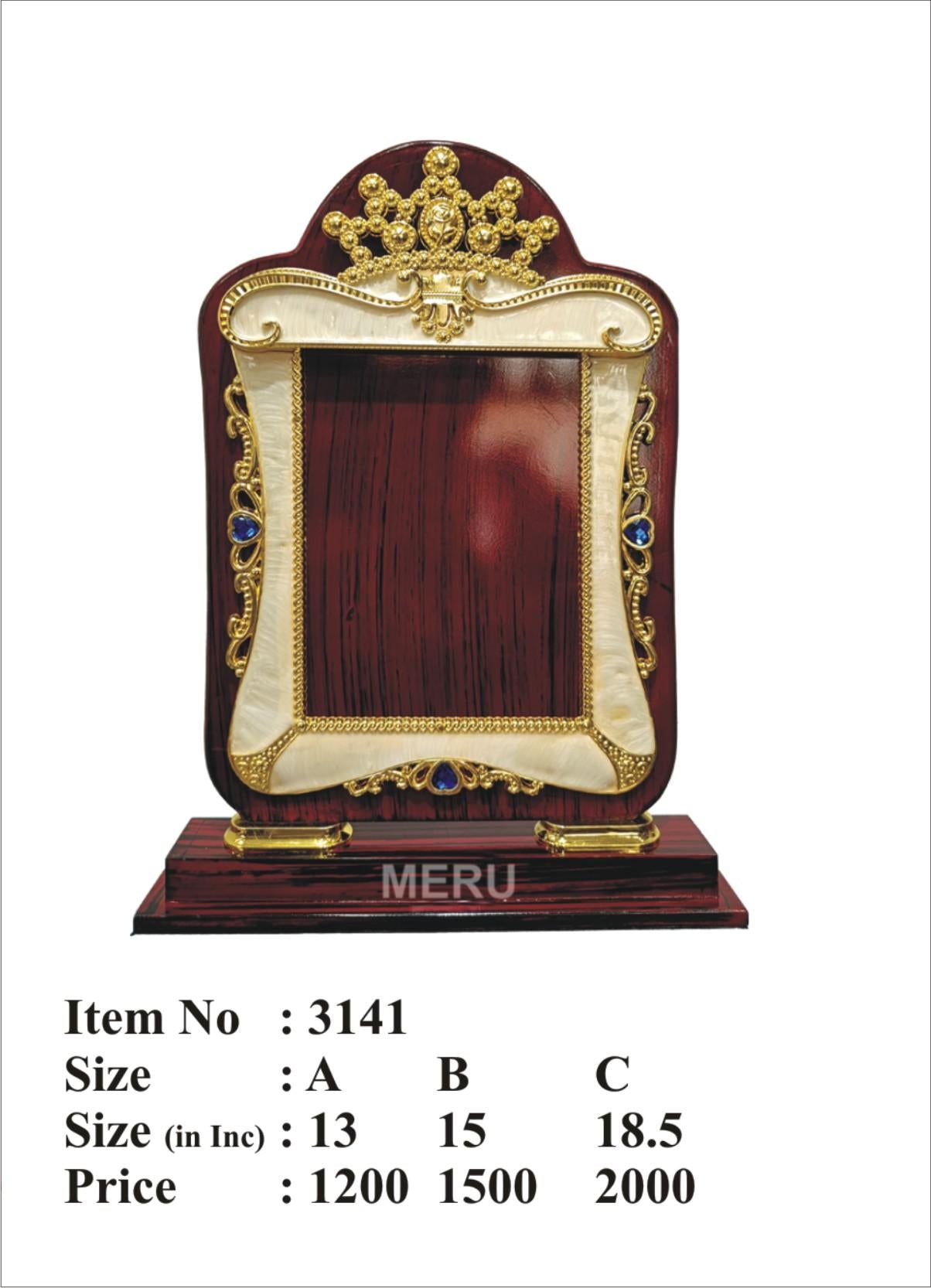 Wooden memento with gold accents and blue gemstones; perfect for corporate or academic awards and employee recognition.