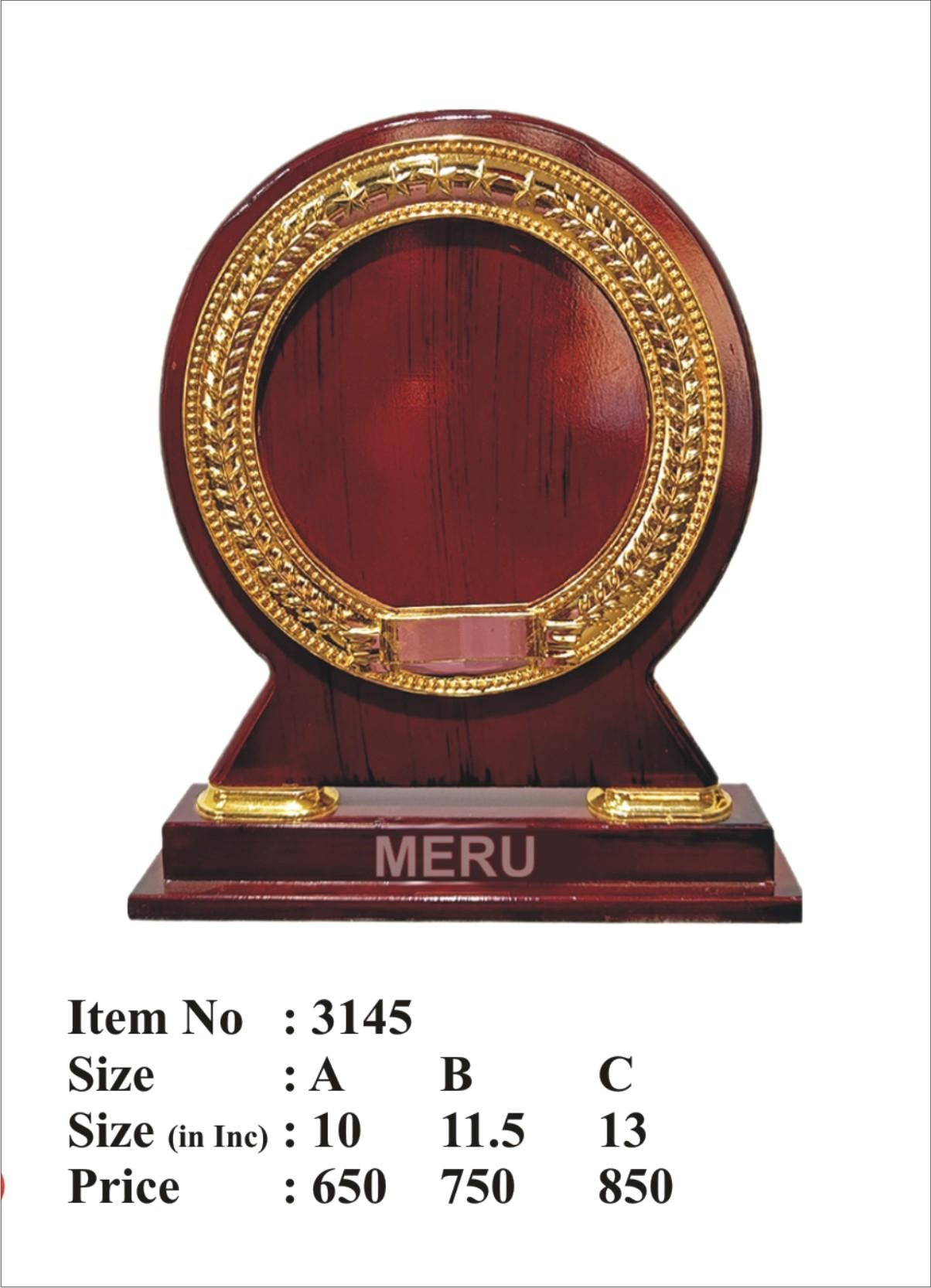 Elegant wooden memento with gold border; ideal for corporate awards and personalized recognition.
