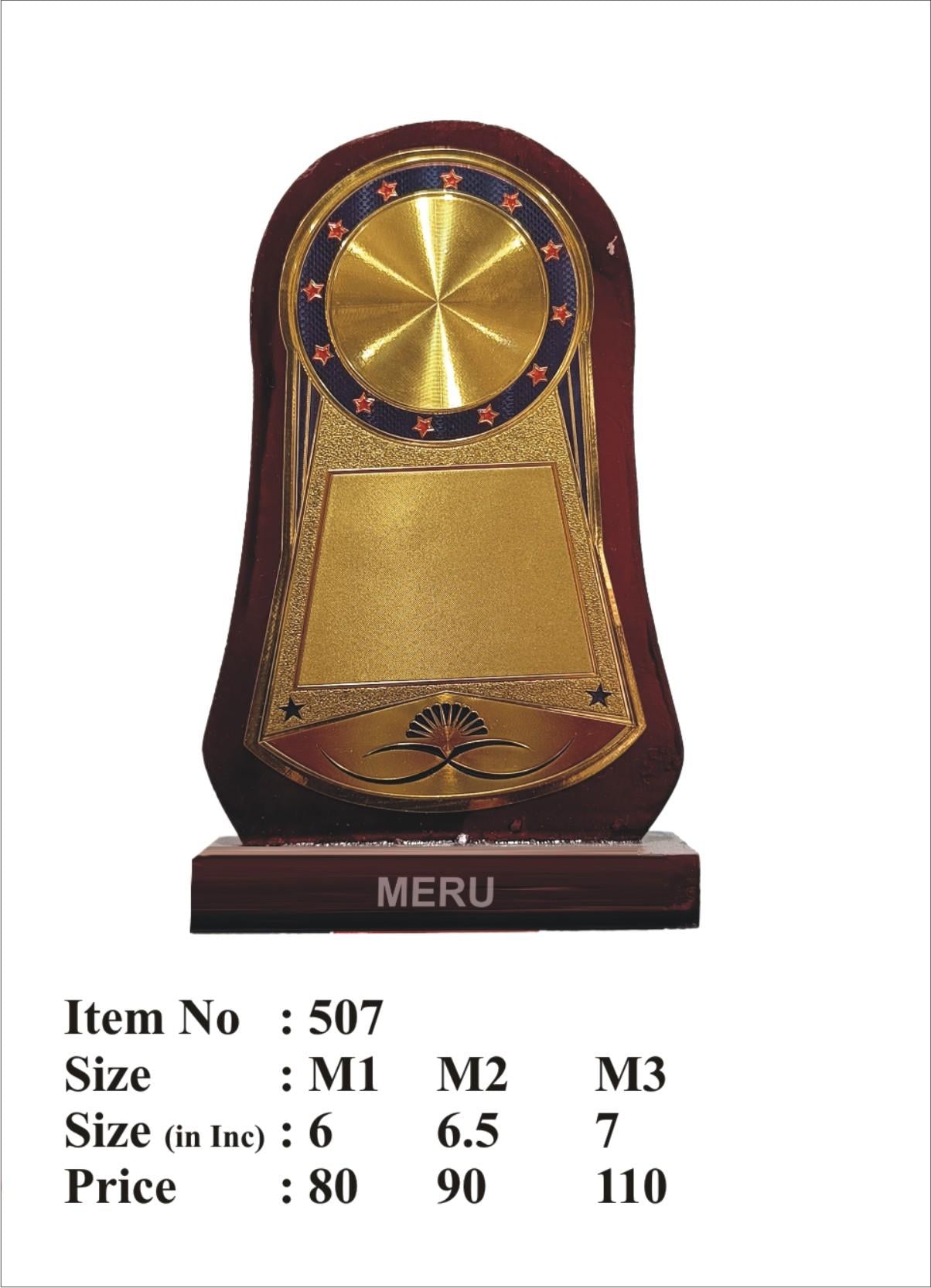 Wooden memento with gold plaque for awards and recognition.