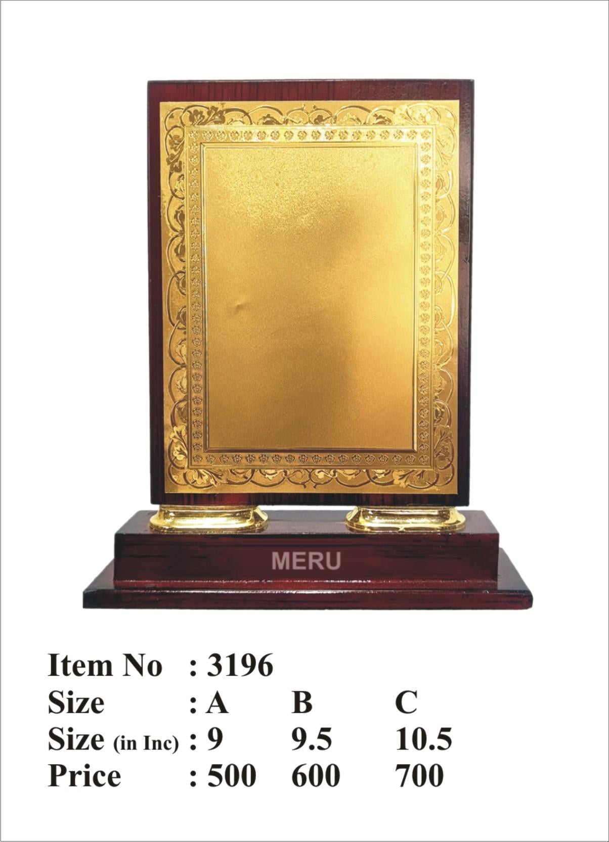 Elegant wooden award with gold plate; corporate trophy design