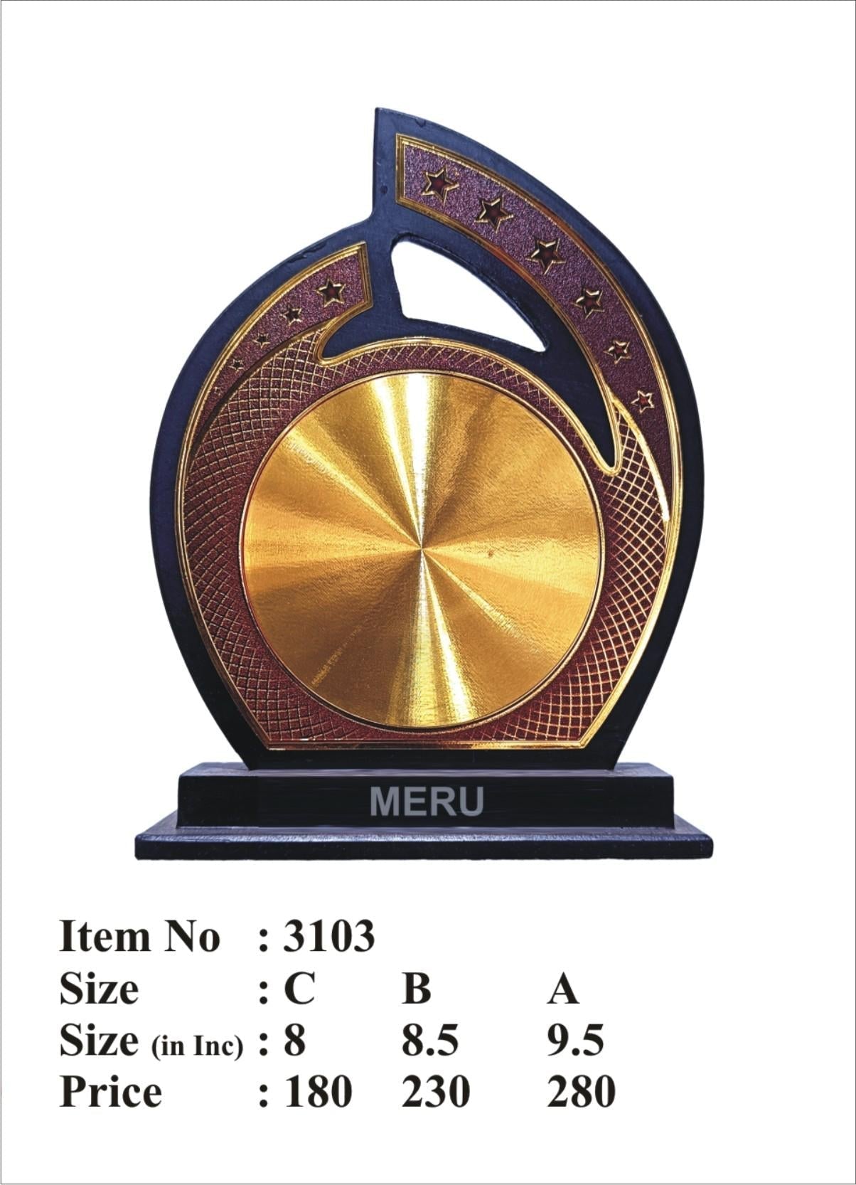 Dark wooden memento with a flame design and gold plate for custom engraving.