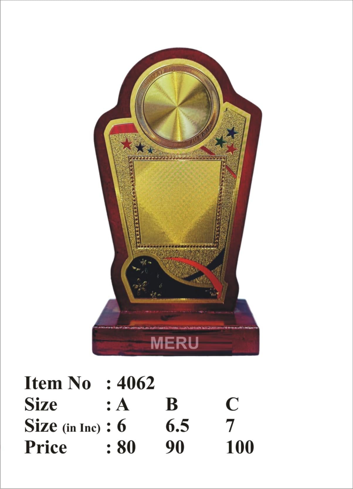 Wooden memento with gold plate for awards and recognition.