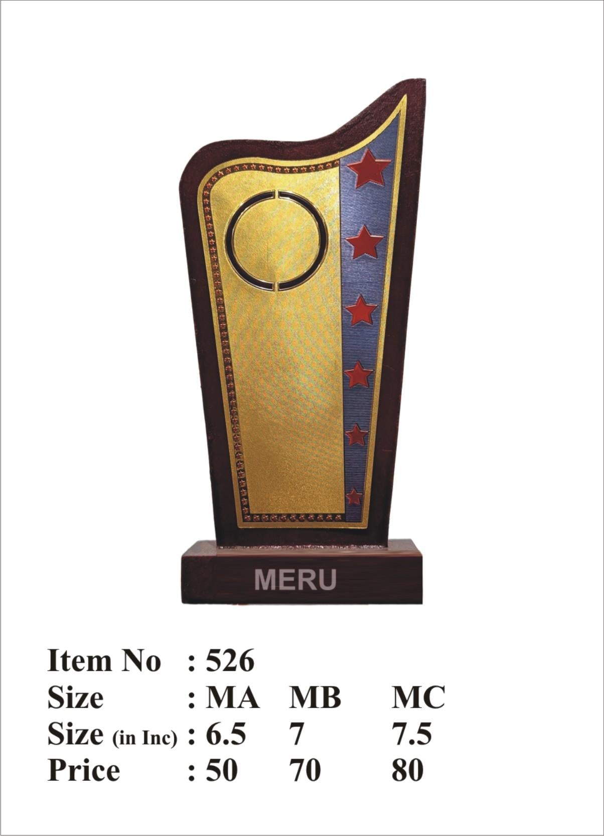 Wooden memento with gold plate and red stars - award 526