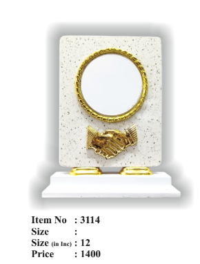 Wooden memento featuring a handshake emblem.