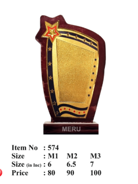 Wooden star topped award memento with gold plate for personalized engraving. Perfect for employee awards or corporate recognition.