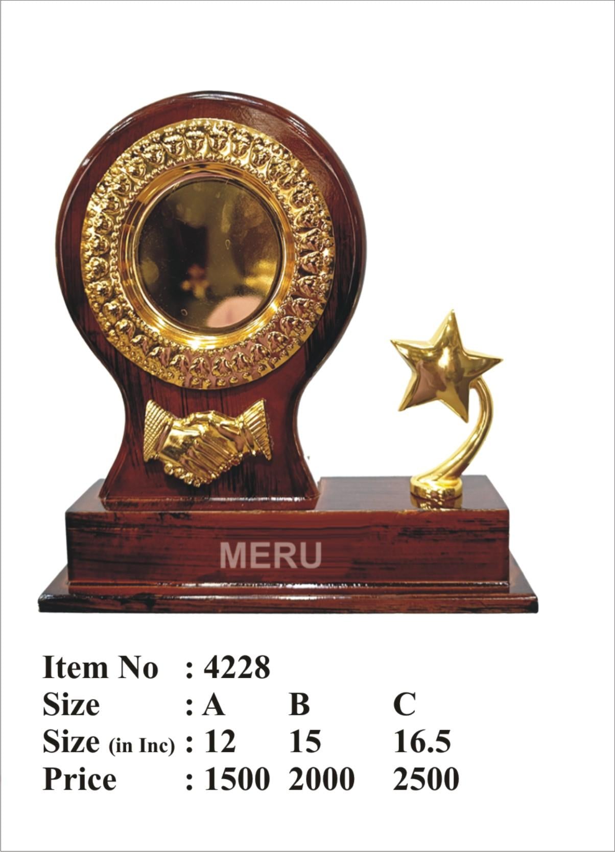 Wooden Star Memento with Handshake Emblem