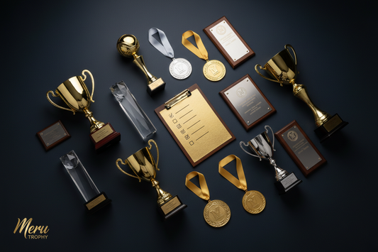 A premium crystal trophy and recognition awards for corporate excellence and sporting achievements on a display stand