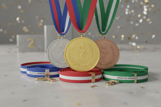 Athletic Medals with Ribbons and Lanyards