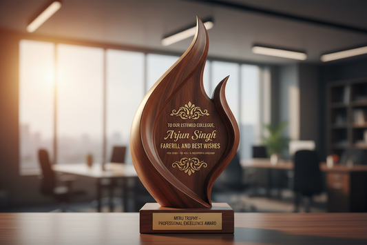 Best farewell gifts colleagues engraved wooden mementos custom trophies crystal awards India Meru order online