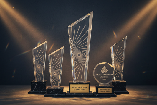 Crystal Trophy for corporate and sports recognition events crafted by Meru Trophy India award manufacturer