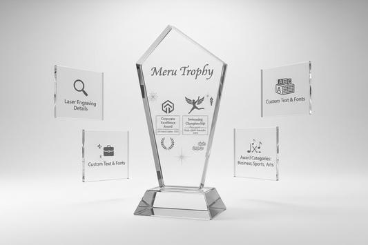 Best trophy shops Mumbai Bangalore custom acrylic crystal metal trophies 2026 India Meru Trophy India buy now online