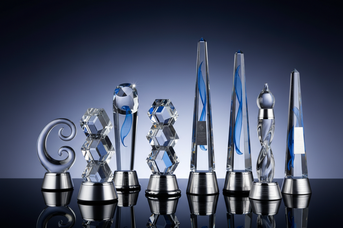 Unique glass trophy designs for corporate awards