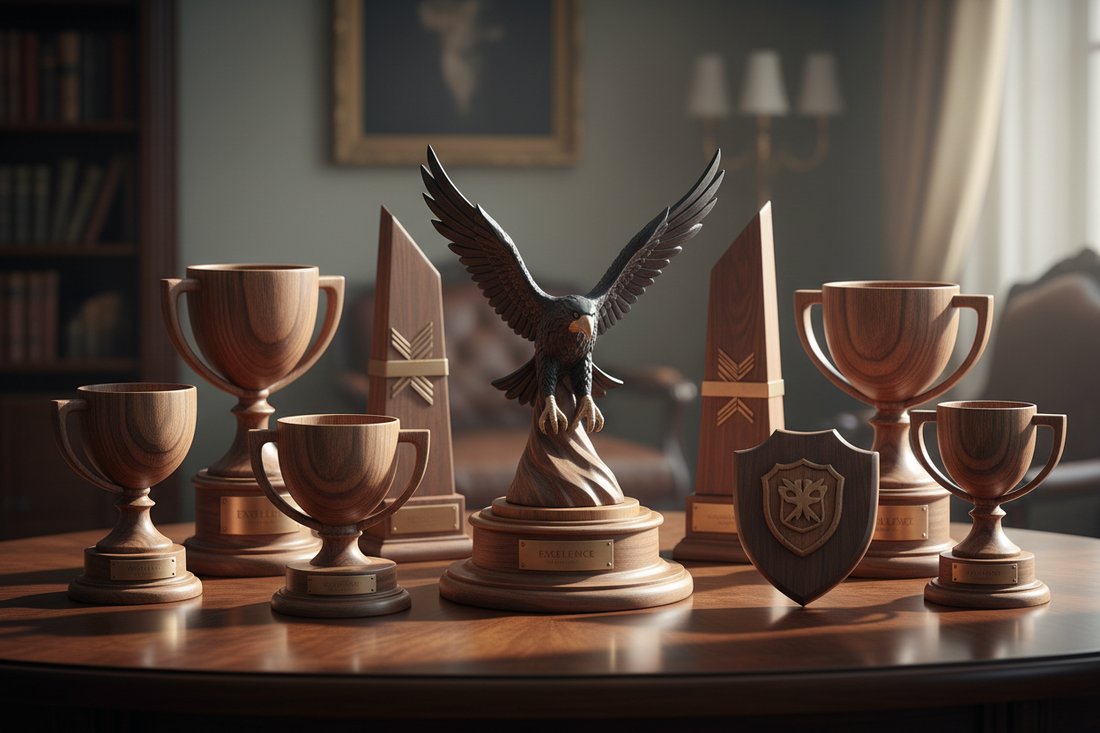 Rustic wooden trophies for a classic touch