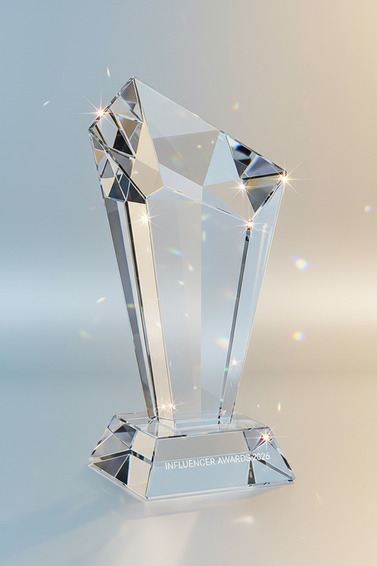 Influencer awards 2026 camera friendly crystal trophy design social media photogenic Meru Trophy India buy now