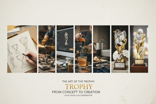 Custom trophy design process step by step from concept to finished award by Meru Trophy India manufacturer