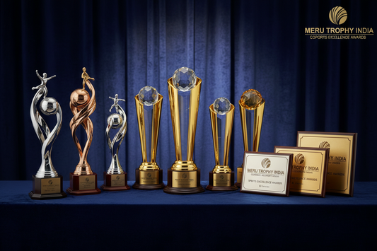 Trophy Design for corporate and sports recognition events crafted by Meru Trophy India award manufacturer
