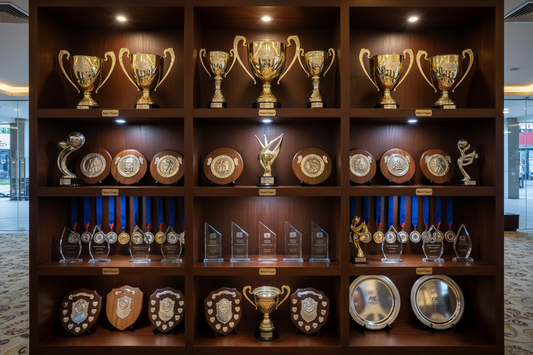 Trophy Shop for corporate and sports recognition events crafted by Meru Trophy India award manufacturer