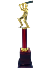 Trophy with gold figure on a red base, item number 1031, various sizes and prices listed.