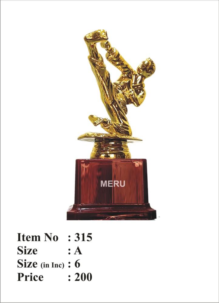 Gold martial arts trophy showcasing a dynamic mid-kick; perfect for sports awards. Fiber trophies.