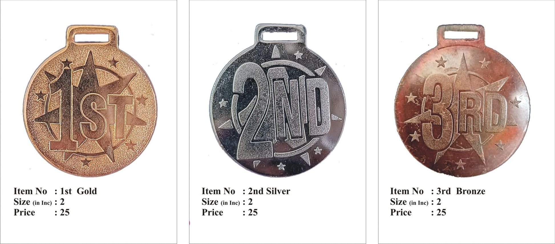 Gold; Silver; and Bronze Medals for recognition and awards.