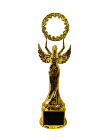 Gold Winged Victory Fibre Trophy AM 3 - A beautiful fiber trophy for awards.