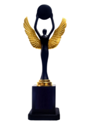 Gold winged figure acrylic trophy for awards and recognition.