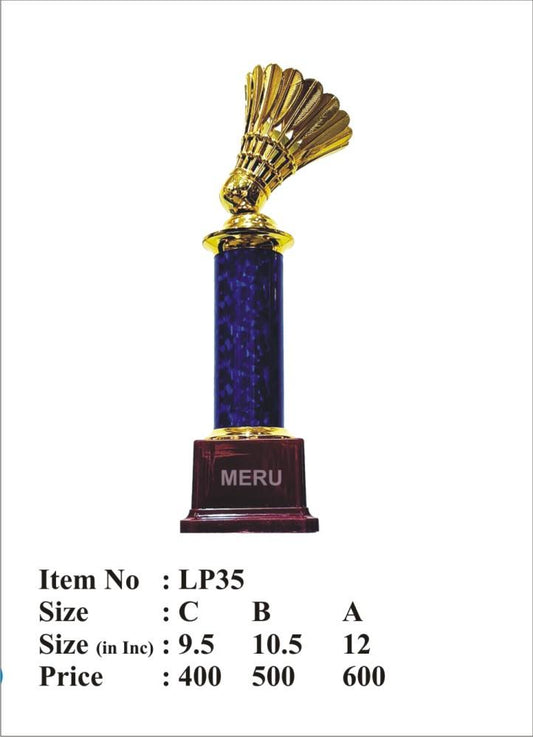 Golden badminton shuttlecock acrylic trophy