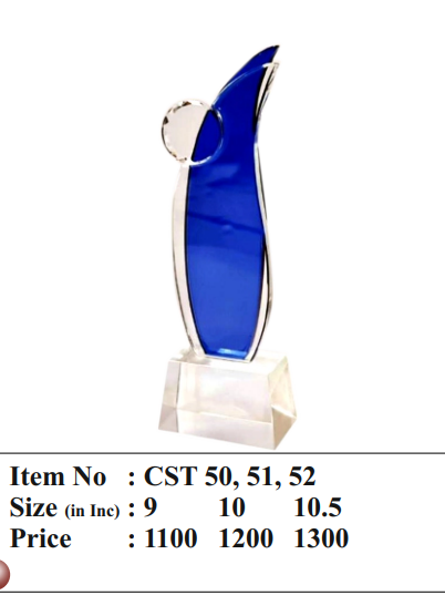 Blue crystal flame trophy on a clear base. A perfect award for recognizing achievement and excellence.