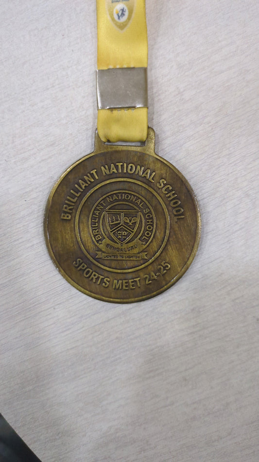 Bronze sports medal with yellow lanyard for Brilliant National School Sports Meet